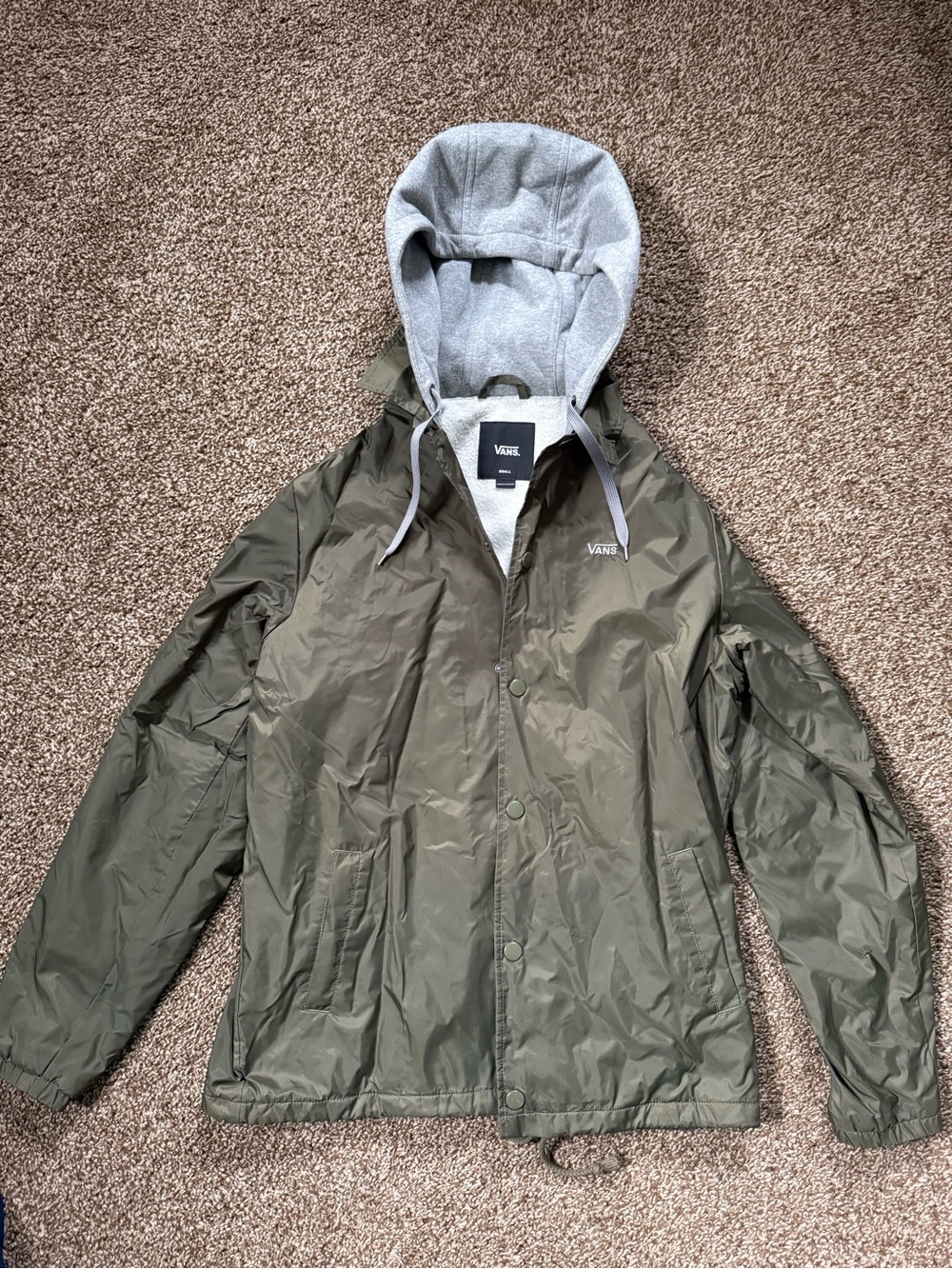 Vans Men's Olive Green Hooded Jacket with Gray Lined Hood